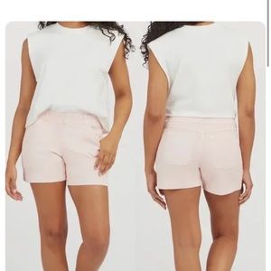 Spanx ice pink stretchy twill 4 inch shorts size large brand new with tags